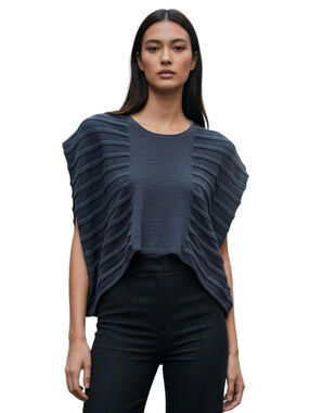 EILEEN FISHER Slate Gray Ribbed Poncho Sweater